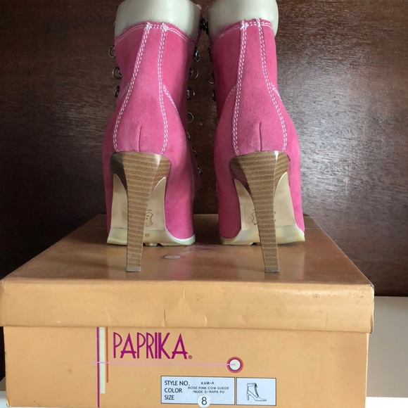 Ladies Pink Cow Suede Booties - Picture 5 of 5